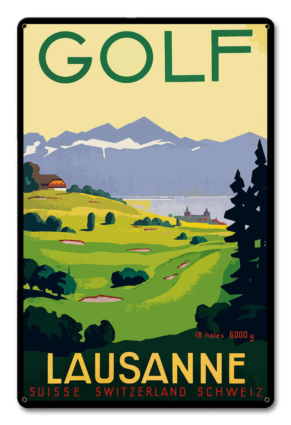 Golf Lausanne Switzerland Vintage Sign, Sports and Recreation, Metal Sign, Wall Art, 12 X 18 Inches