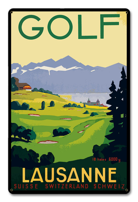 Golf Lausanne Switzerland Vintage Sign, Sports and Recreation, Metal Sign, Wall Art, 12 X 18 Inches