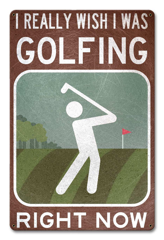 Wish I Was Golfing Vintage Sign, Sports and Recreation, Metal Sign, Wall Art, 12 X 18 Inches