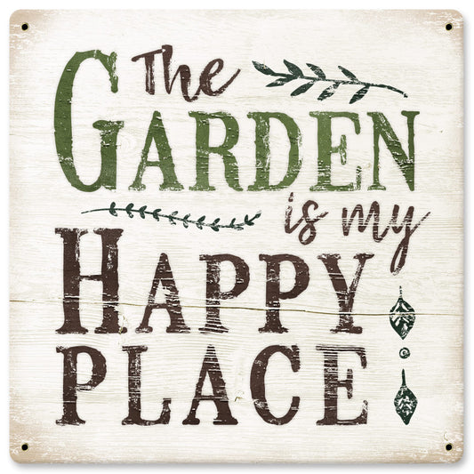 Garden Happy Place Vintage Sign, Home & Garden, Metal Sign, Wall Art, 12 X 12 Inches