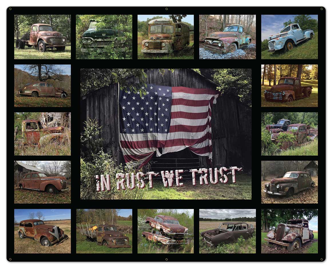 Rusty Cars, Home & Garden, Metal Sign, Wall Art, 50 X 40 Inches