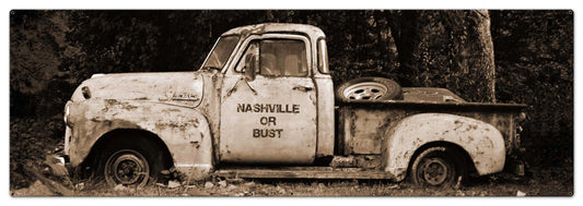 Truck Nashville Or Bust Sepia, Home & Garden, Metal Sign, Wall Art, 60 X 20 Inches