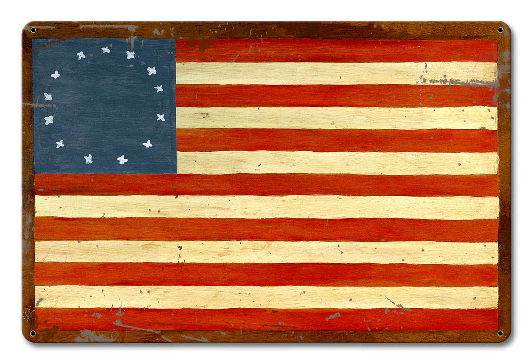 US Flag 13 Stars, Home & Garden, Metal Sign, Wall Art, 18 X 12 Inches