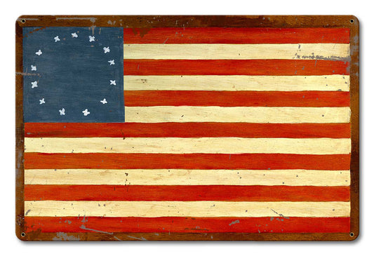 US Flag 13 Stars, Home & Garden, Metal Sign, Wall Art, 18 X 12 Inches