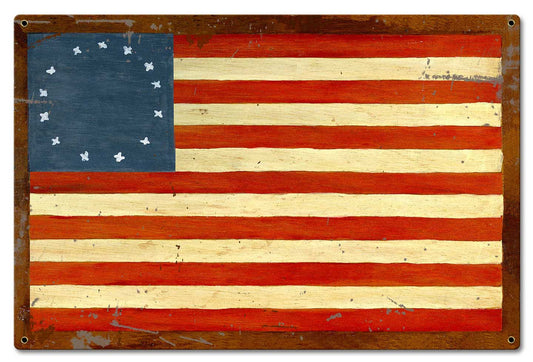 US Flag 13 Stars, Home & Garden, Metal Sign, Wall Art, 24 X 16 Inches
