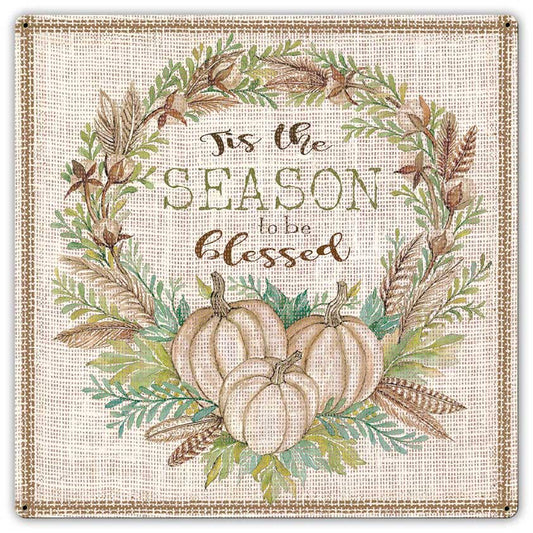 Fall Wreath Start Each Day, Home & Garden, Metal Sign, Wall Art, 17 X 17 Inches