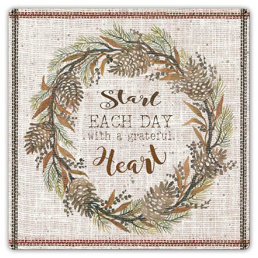 Fall Wreath Start Each Day, Home & Garden, Metal Sign, Wall Art, 17 X 17 Inches 1