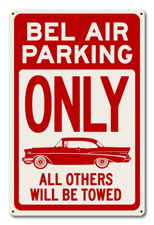 Bel Air Parking Red, Automotive, Metal Sign, Wall Art, 12 X 18 Inches