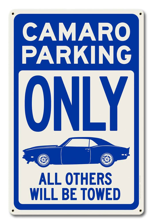 Camero Parking Blue, Automotive, Metal Sign, Wall Art, 12 X 18 Inches