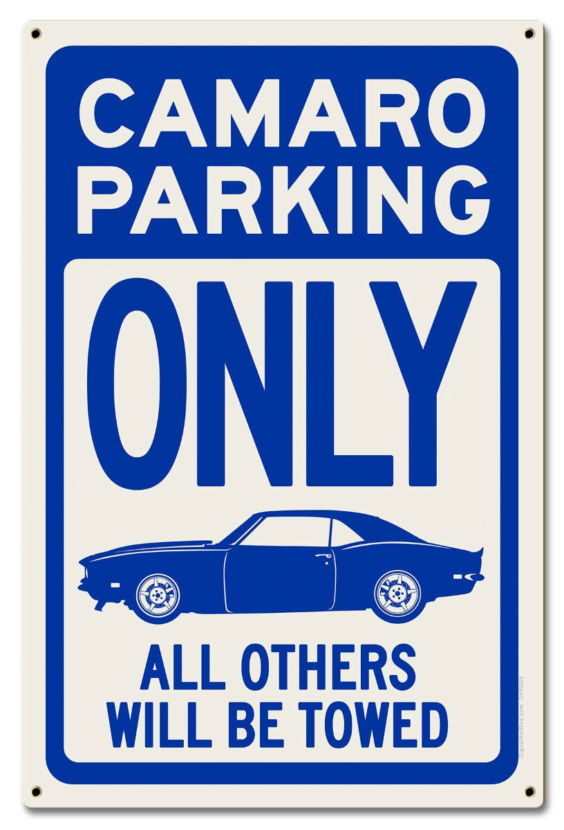 Camero Parking Blue, Automotive, Metal Sign, Wall Art, 16 X 24 Inches