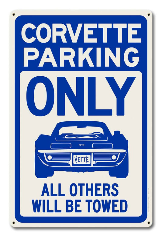 Corvette Parking Blue, Automotive, Metal Sign, Wall Art, 12 X 18 Inches