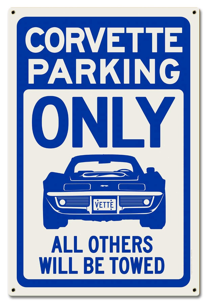 Corvette Parking Blue, Automotive, Metal Sign, Wall Art, 16 X 24 Inches
