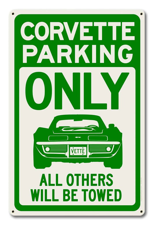Corvette Parking Green, Automotive, Metal Sign, Wall Art, 12 X 18 Inches