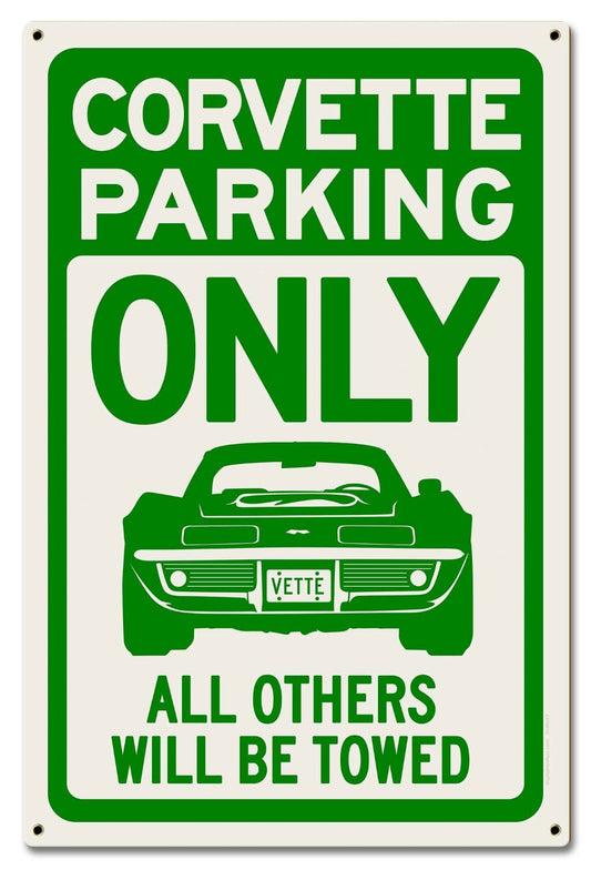 Corvette Parking Green, Automotive, Metal Sign, Wall Art, 16 X 24 Inches