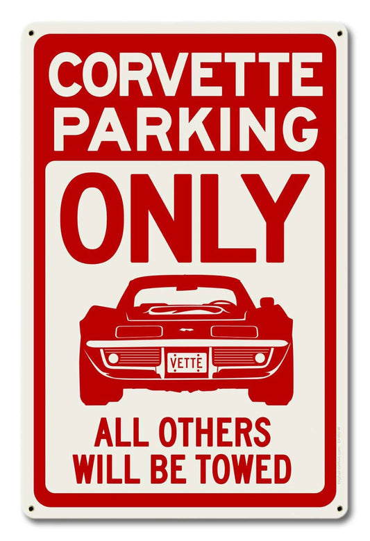 Corvette Parking Red, Automotive, Metal Sign, Wall Art, 12 X 18 Inches