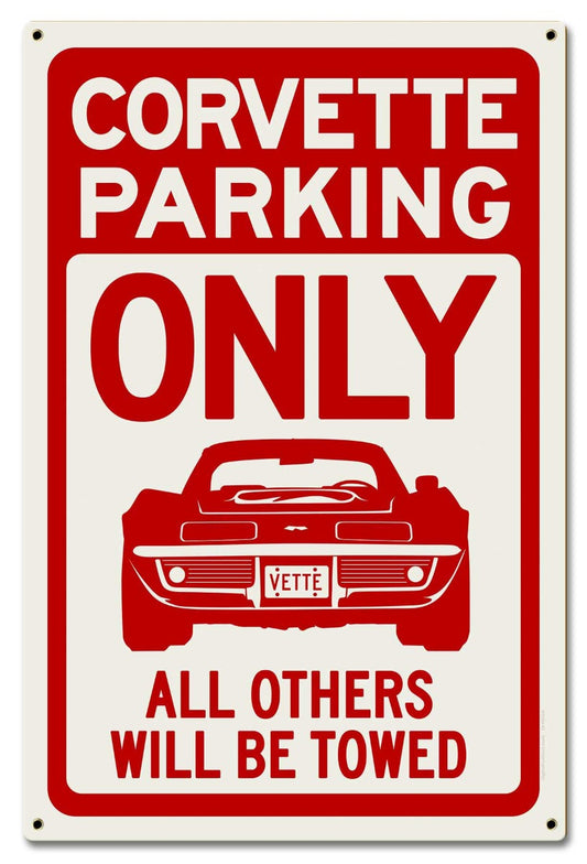 Corvette Parking Red, Automotive, Metal Sign, Wall Art, 16 X 24 Inches