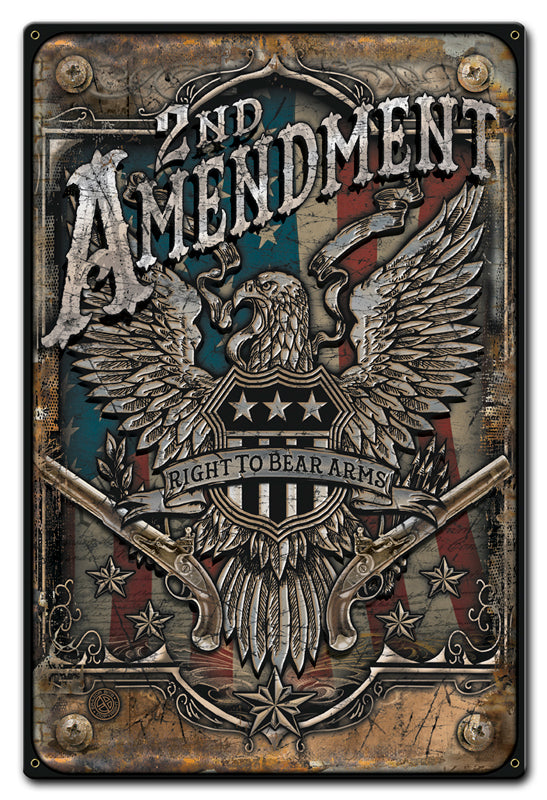 2Nd Amendment Vintage Sign, Patriotic, Metal Sign, Wall Art, 12 X 18 Inches