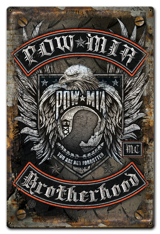 Pow Mia Brotherhood Vintage Sign, Humor, Metal Sign, Wall Art, 12 X 18 Inches