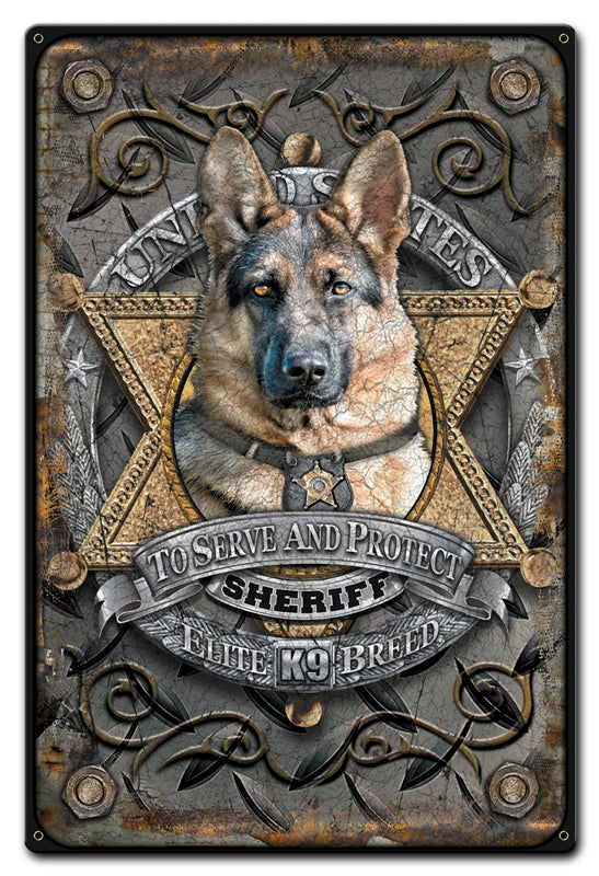 K9 Sheriff Vintage Sign, Humor, Metal Sign, Wall Art, 12 X 18 Inches