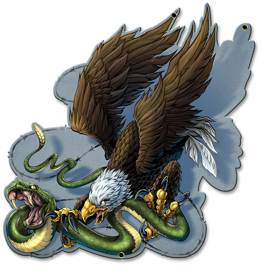 Don't Tread on Me Eagle and Snake, Roadside Attractions, Metal Sign, Wall Art, 18 X 17 Inches