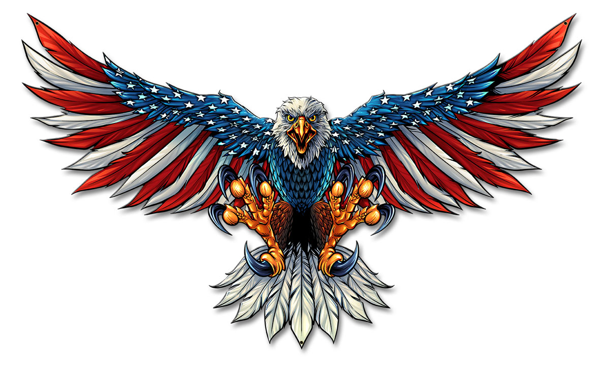 Eagle With US Flag Wings Spread Vintage Sign, Roadside Attractions, Metal Sign, Wall Art, 21 X 12 Inches