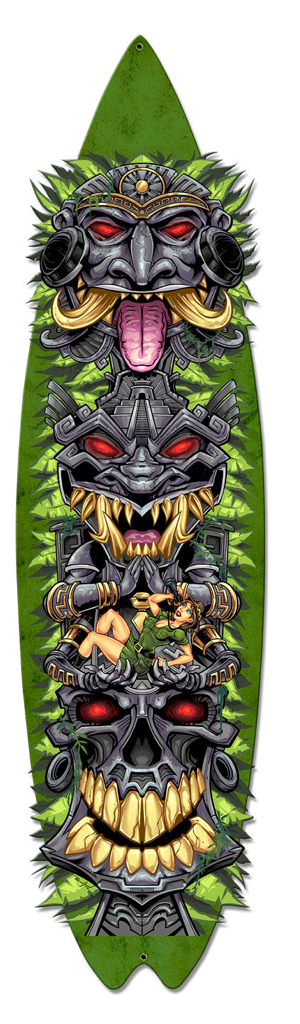 Tiki Totem Skateboard Vintage Sign, Roadside Attractions, Metal Sign, Wall Art, 34 X 8 Inches