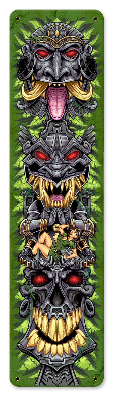 Tiki Totem Skateboard Vintage Sign, Roadside Attractions, Metal Sign, Wall Art, 20 X 5 Inches