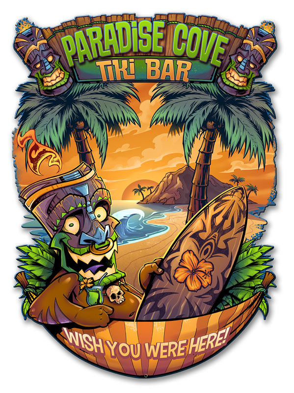 Tiki Man Hammock Vintage Sign, Roadside Attractions, Metal Sign, Wall Art, 18 X 12 Inches