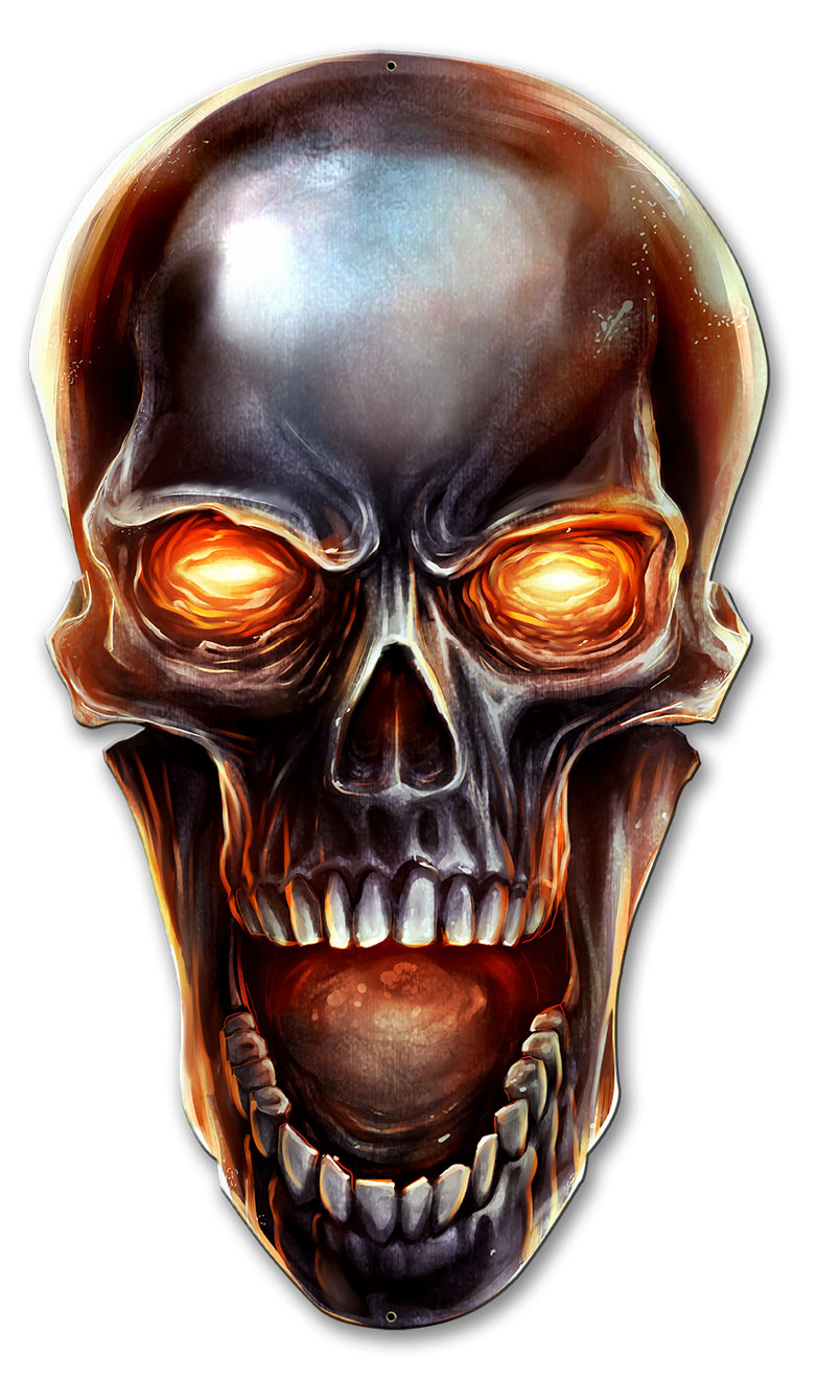 Glowing Metal Skull Vintage Sign, Roadside Attractions, Metal Sign, Wall Art, 20 X 11 Inches