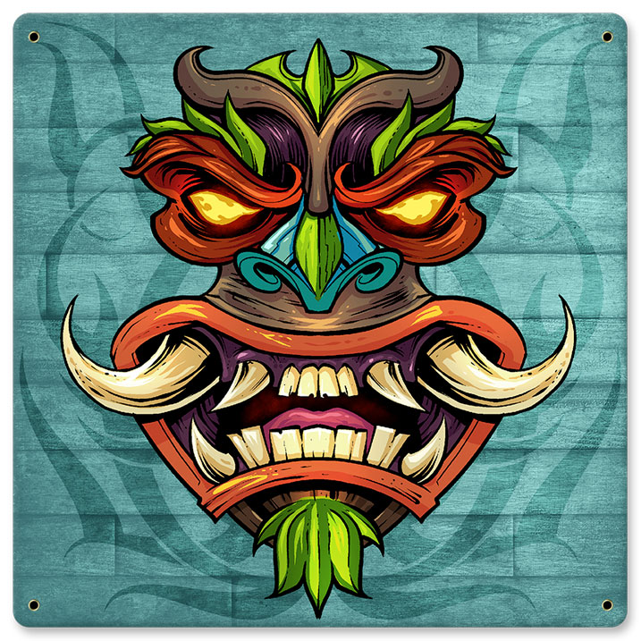 Tiki Head 1 Vintage Sign, Roadside Attractions, Metal Sign, Wall Art, 12 X 12 Inches
