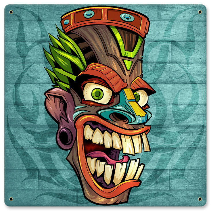 Tiki Head 3 Vintage Sign, Roadside Attractions, Metal Sign, Wall Art, 12 X 12 Inches