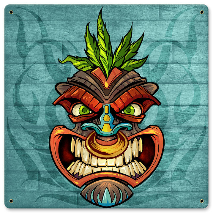 Tiki Head 4 Vintage Sign, Roadside Attractions, Metal Sign, Wall Art, 12 X 12 Inches