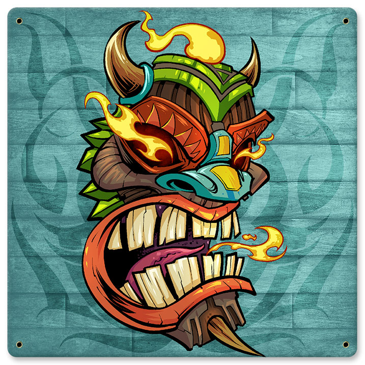 Tiki Head 5 Vintage Sign, Roadside Attractions, Metal Sign, Wall Art, 12 X 12 Inches