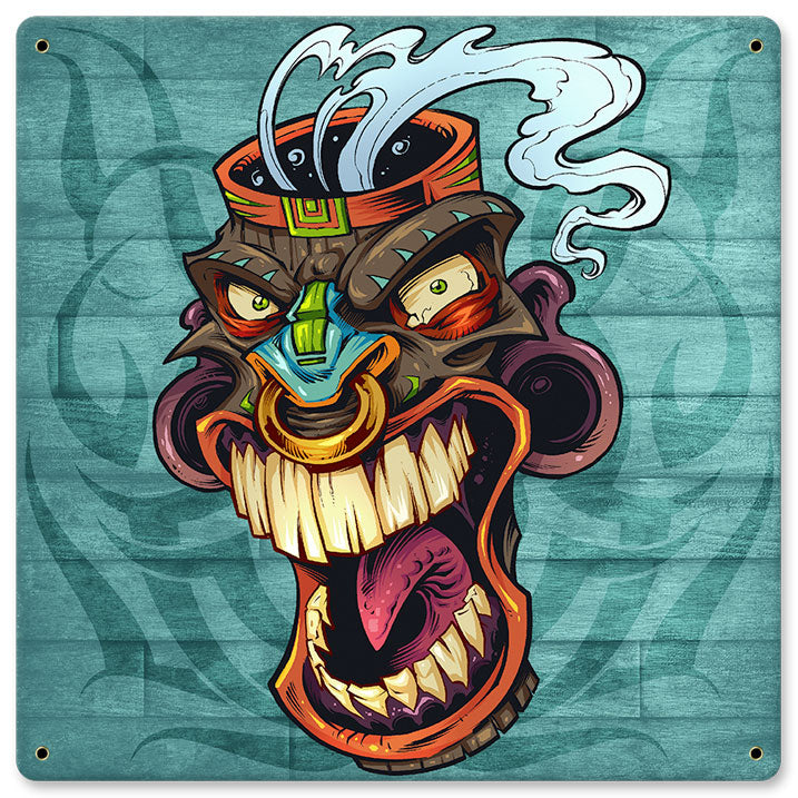 Tiki Head 6 Vintage Sign, Roadside Attractions, Metal Sign, Wall Art, 12 X 12 Inches