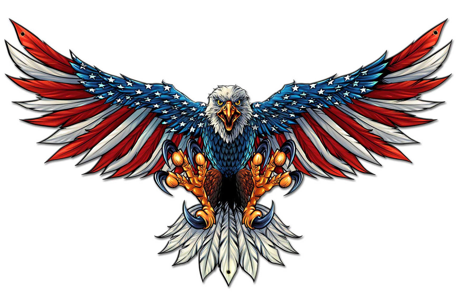 Eagle With US Flag Wing Spread Vintage Sign, Roadside Attractions, Metal Sign, Wall Art, 29 X 18 Inches