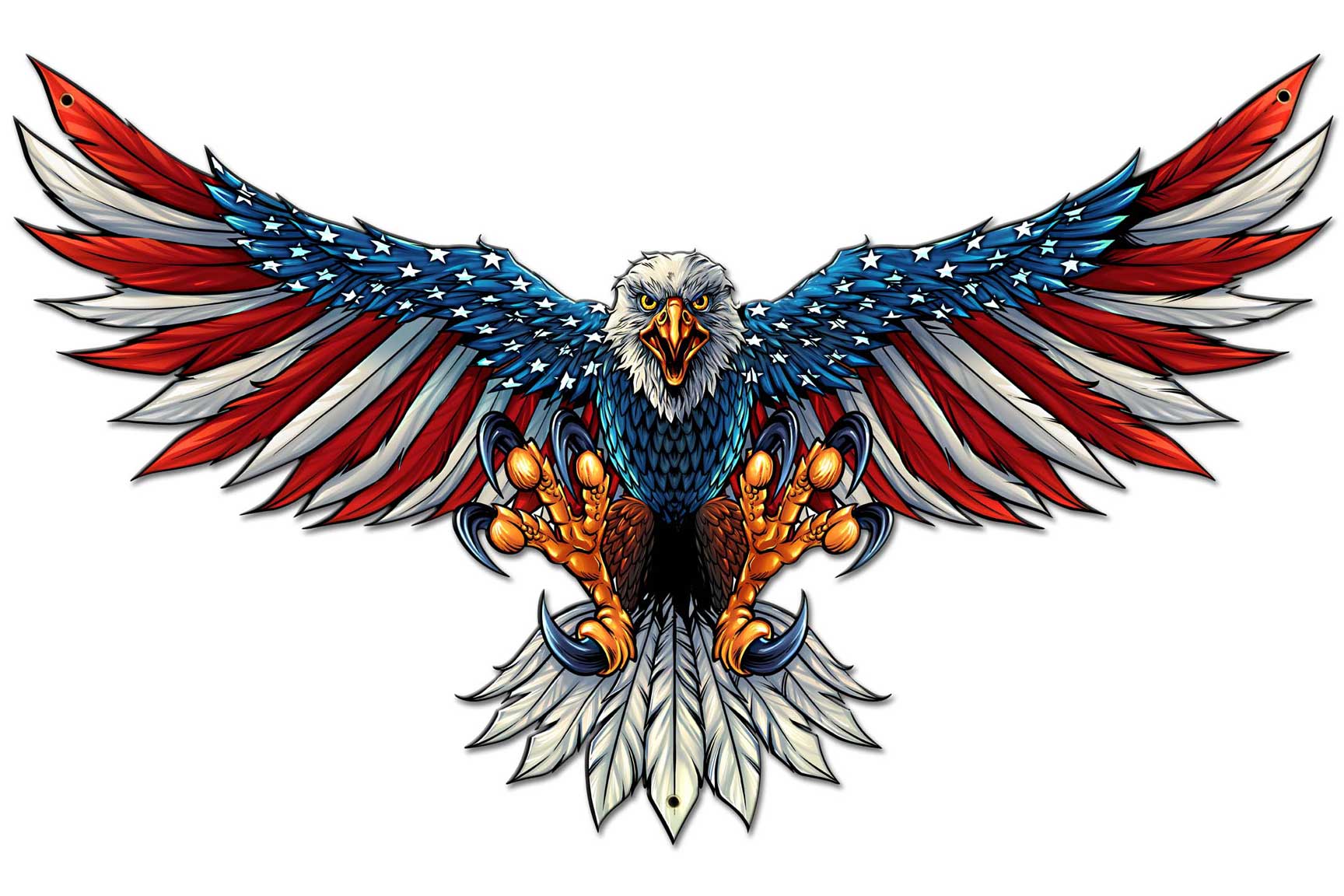 Eagle With US Flag Wing Spread Vintage Sign, Roadside Attractions, Metal Sign, Wall Art, 29 X 18 Inches