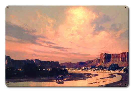 Camping by the River Vintage Sign, Automotive, Metal Sign, Wall Art, 18 X 12 Inches