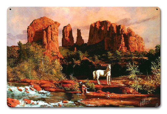 Red Rock Crossing Vintage Sign, Automotive, Metal Sign, Wall Art, 12 X 18 Inches