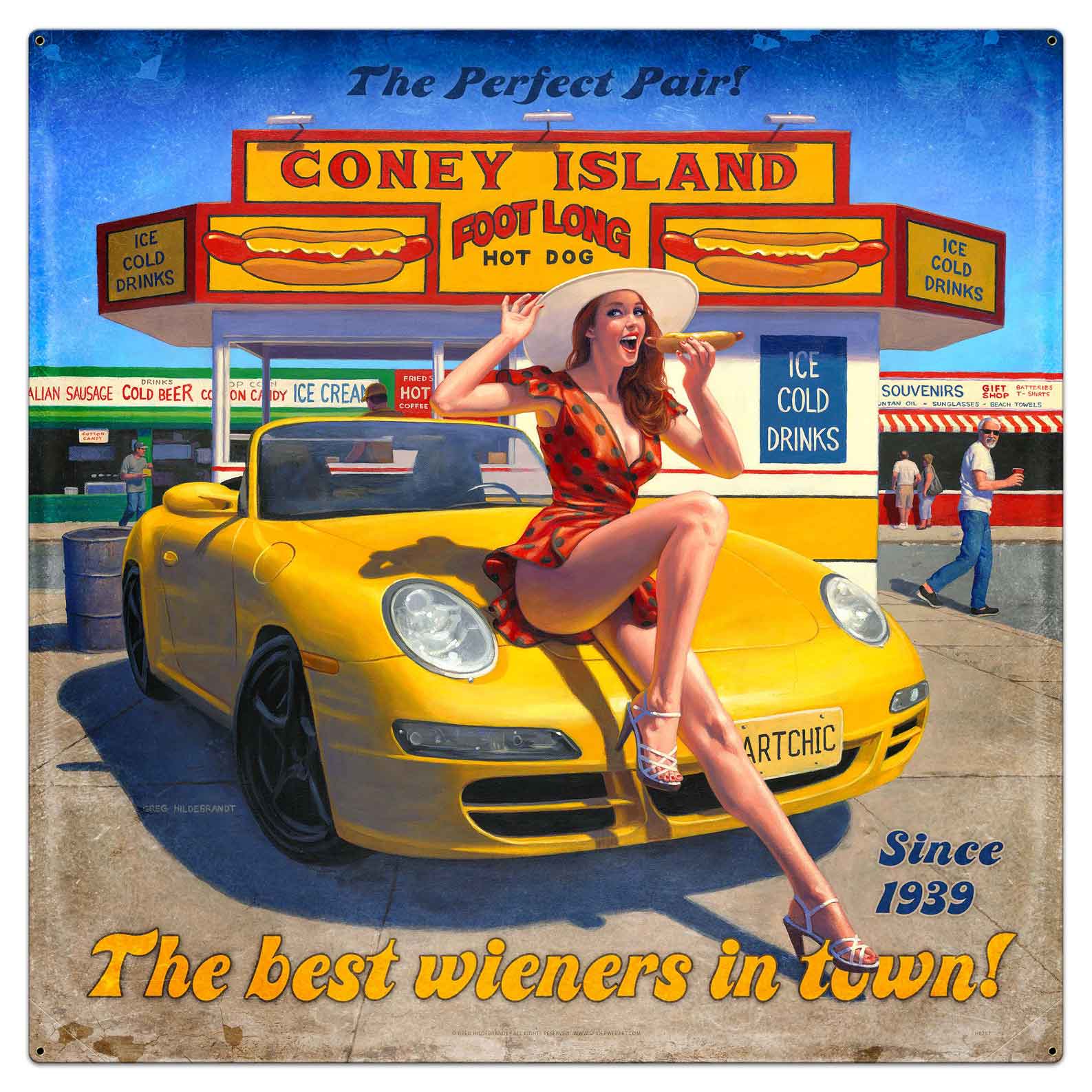 Coney Island, Pinup Girls, Metal Sign, Wall Art, 36 X 36 Inches