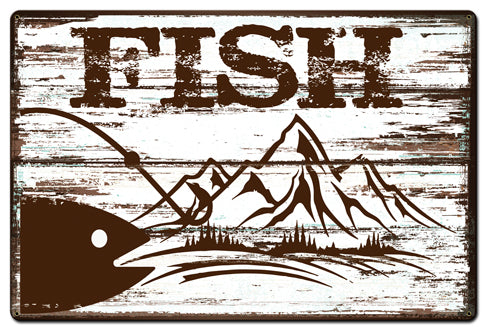Fish, Barn and Country, Metal Sign, Wall Art, 36 X 24 Inches