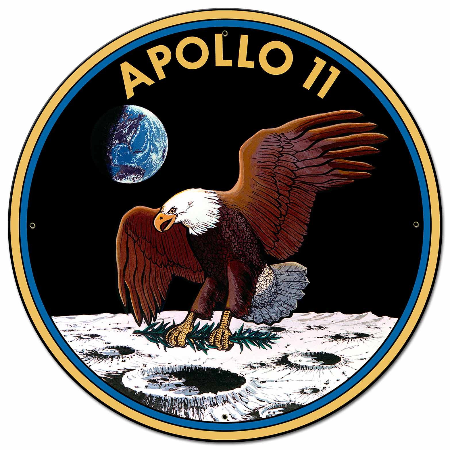 Apollo 11 50th Anniversary Mission Patch Insignia Large Metal Sign Vintage Sign, Aviation, Metal Sign, Wall Art, 28 X 28 Inches