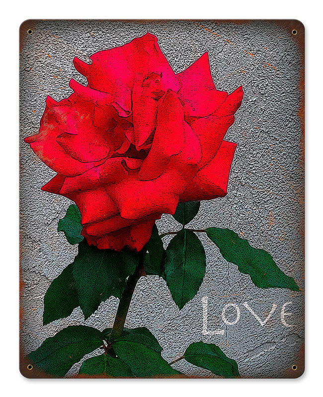 RED ROSE LOVE Vintage Sign, Home & Garden, Metal Sign, Wall Art, 12 X 15 Inches