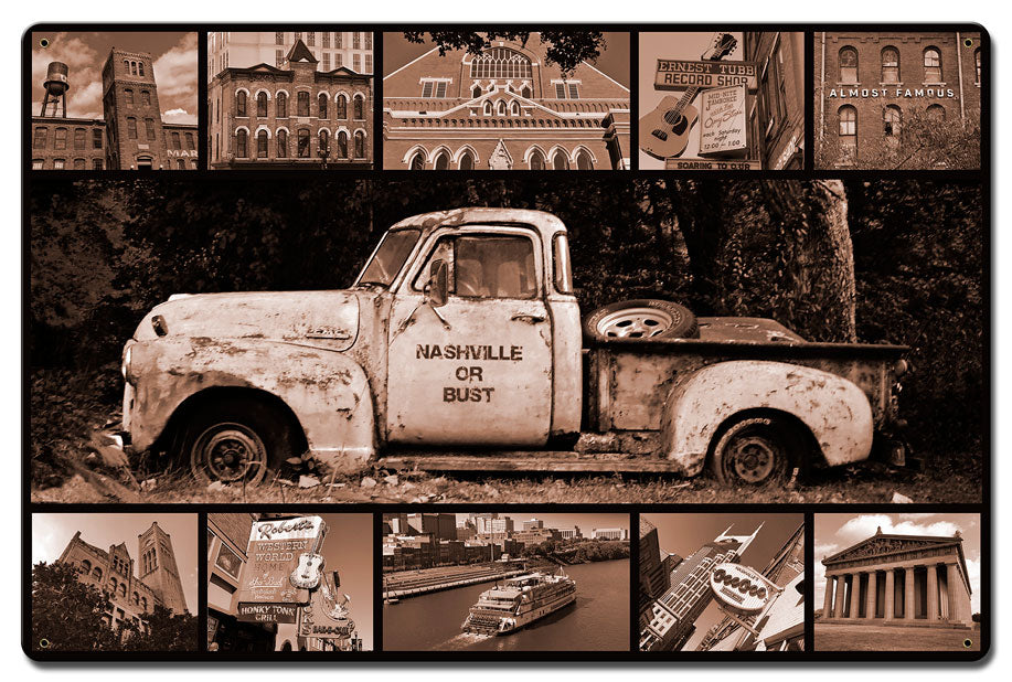 AIF160 - NASHVILLE OR BUST TRUCK, Home & Garden, Metal Sign, Wall Art, 24 X 16 Inches