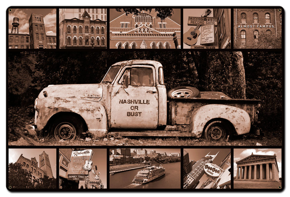 AIF161 - NASHVILLE OR BUST TRUCK, Home & Garden, Metal Sign, Wall Art, 36 X 24 Inches