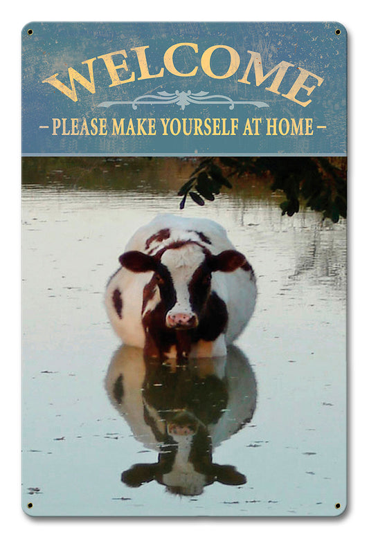 Welcome Cow Vintage Sign, Home & Garden, Metal Sign, Wall Art, 12 X 18 Inches