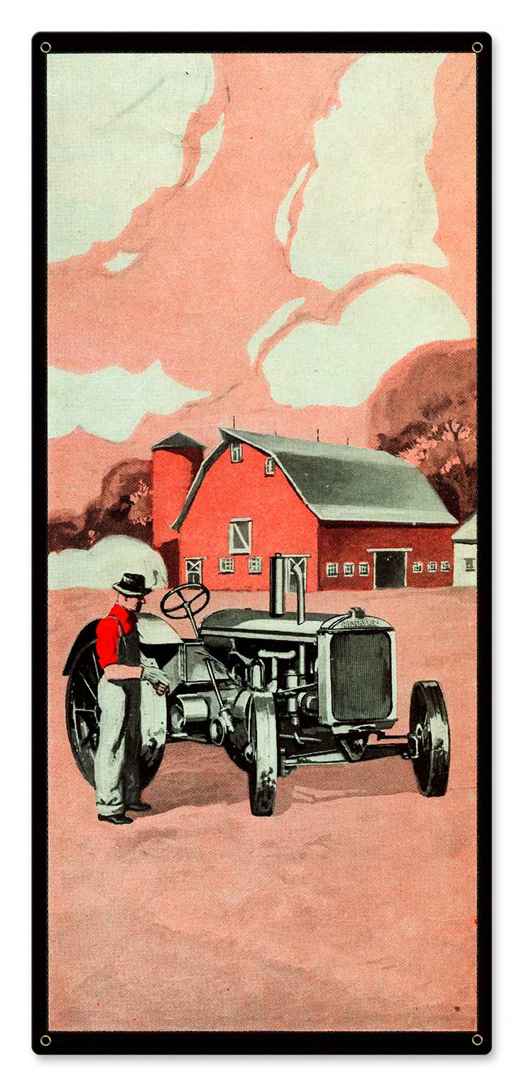 Red Farm Tractor Vintage Sign, Automotive, Metal Sign, Wall Art, 9 X 20 Inches