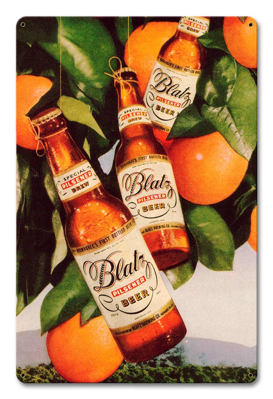 Blatz Beer Oranges Vintage Sign, Man Cave, Metal Sign, Wall Art, 12 X 18 Inches