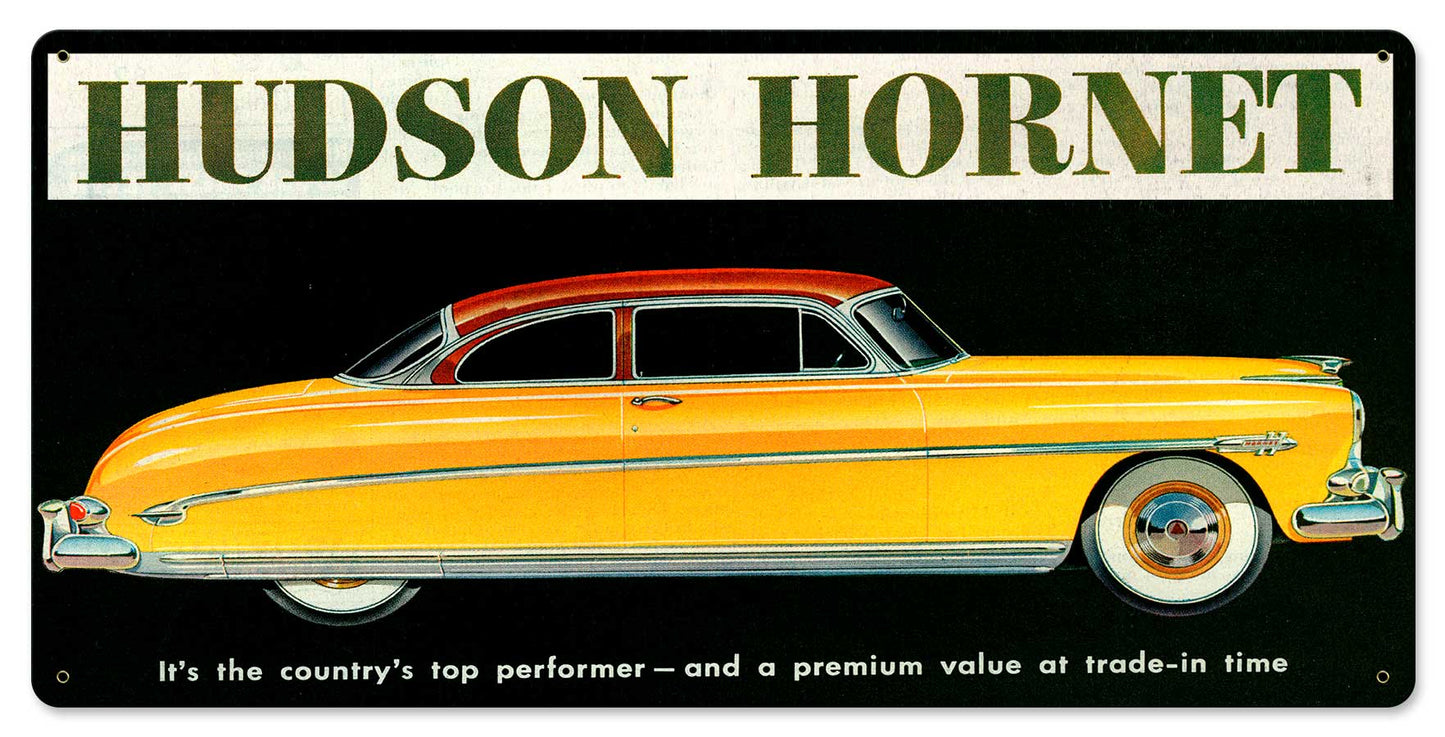 Hudson Hornet Vintage Sign, Automotive, Metal Sign, Wall Art, 24 X 12 Inches