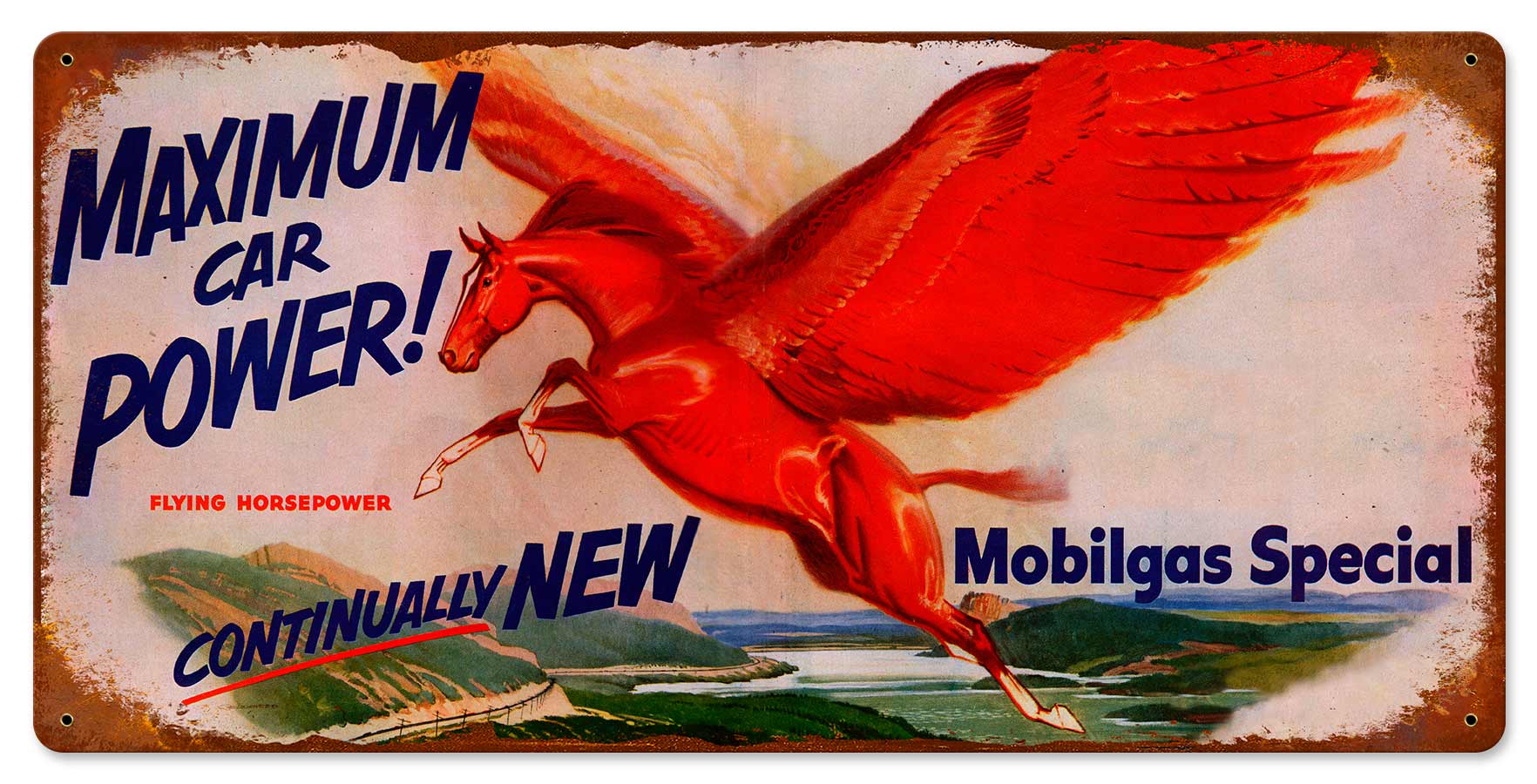 MOBILGAS MAXIMUM POWER Vintage Sign, Oil & Petro, Metal Sign, Wall Art, 24 X 12 Inches