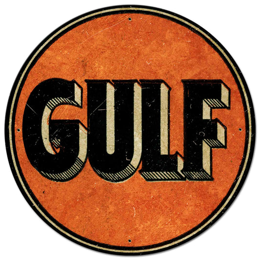 GULF OIL Vintage Sign, Automotive, Metal Sign, Wall Art, 28 X 28 Inches